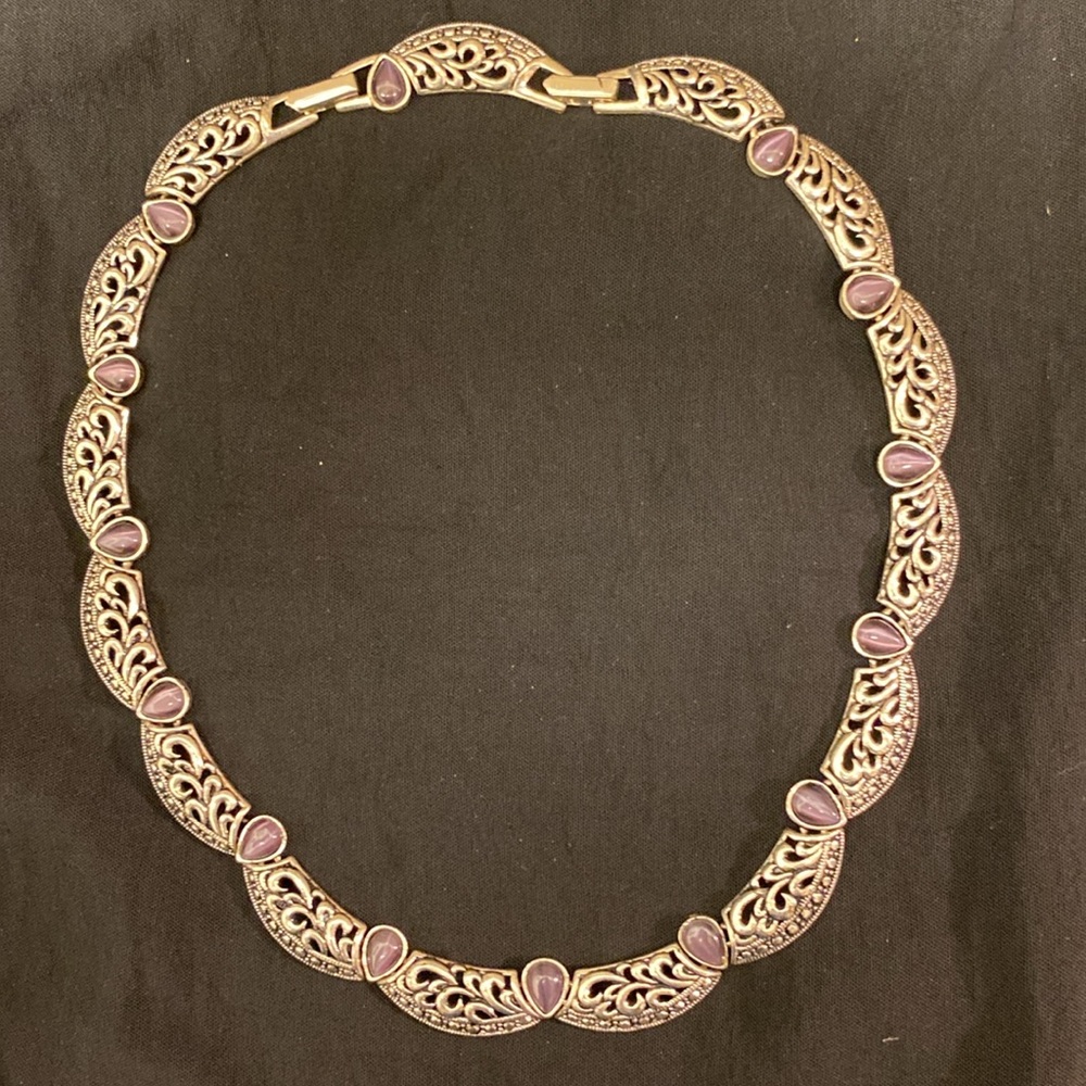 Purple stone silver necklace